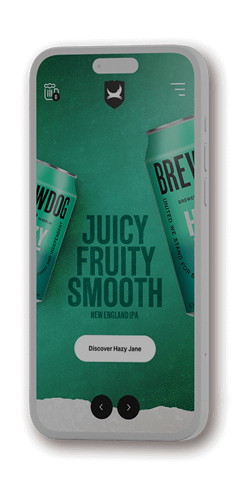 mock up of smartphone displaying brewdog website hazy jane section